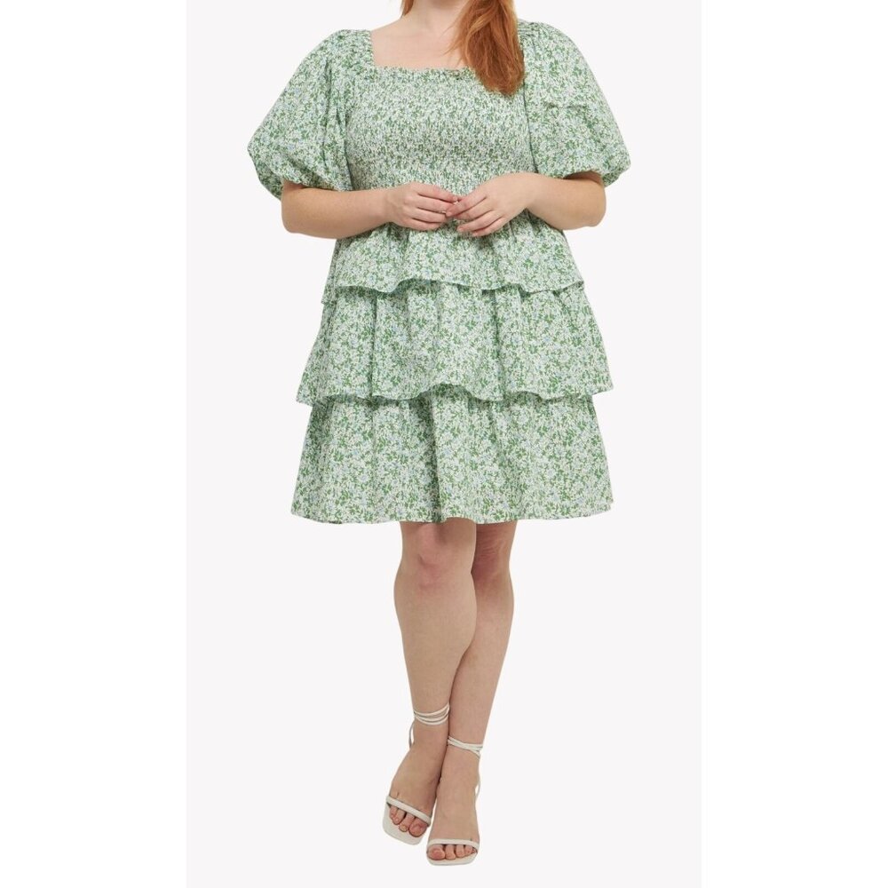 NMT English Factory Green Floral Tiered Smocked Dress 2XL